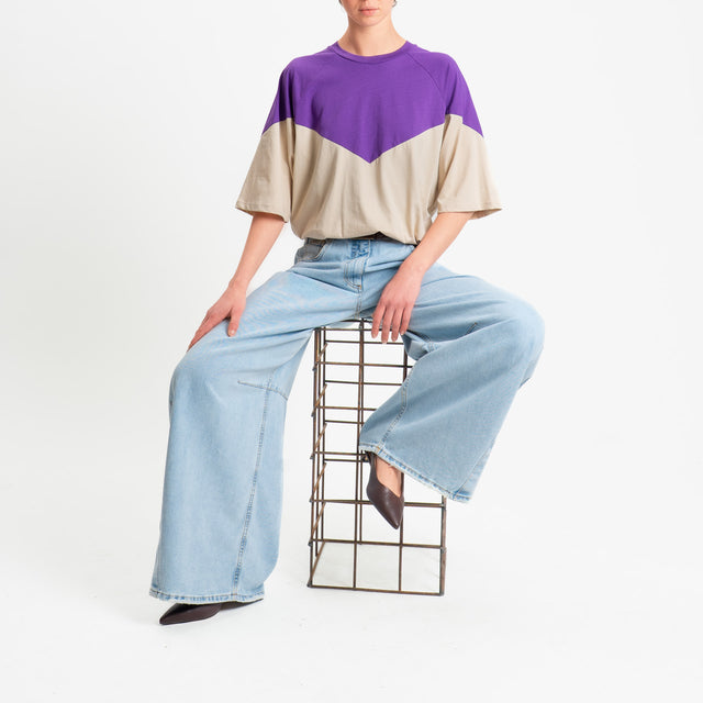 Tensione in-T-shirt bicolore elastico in vita - viola/sabbia