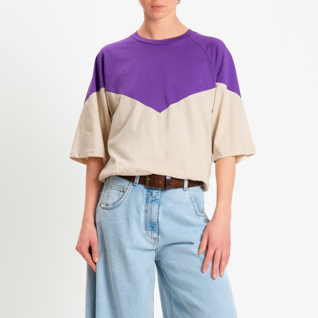 Tensione in-T-shirt bicolore elastico in vita - viola/sabbia