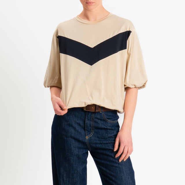 Tensione in-T-shirt bicolore elastico in vita - beige/nero