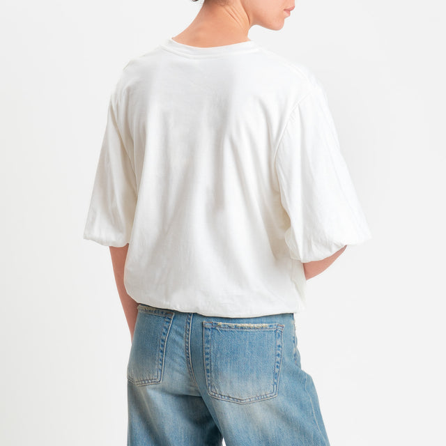 Tensione in-T-shirt bicolore elastico in vita con applicazione in pizzo - panna/beige/burro