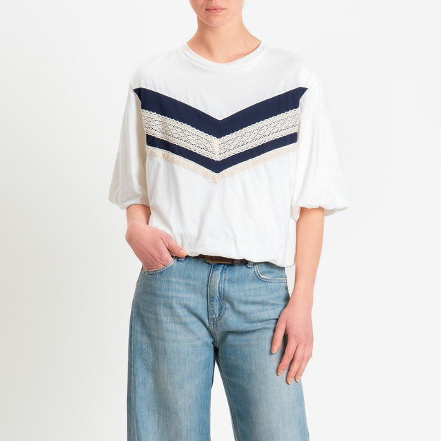 Tensione in-T-shirt bicolore elastico in vita con - panna/blu/burro