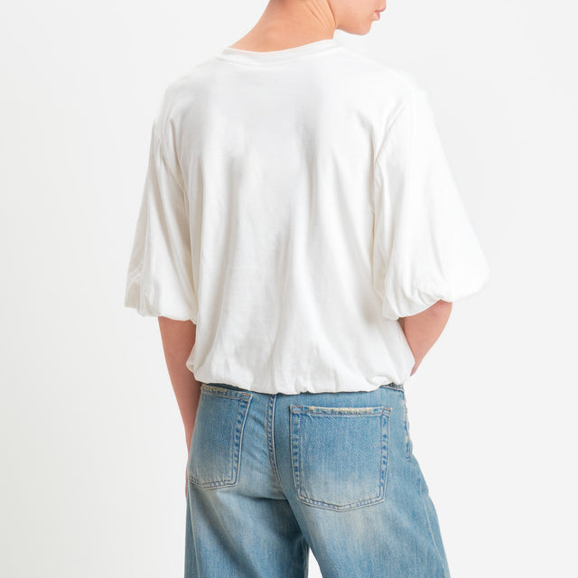 Tensione in-T-shirt bicolore elastico in vita con applicazione in pizzo - panna/blu/burro