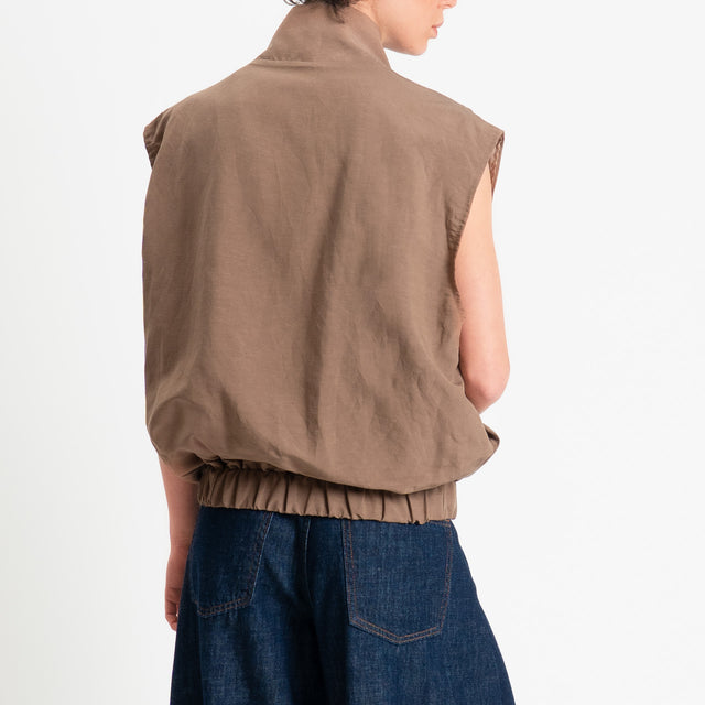 Tensione in-Gilet bicolore misto lino - biscotto/lampone