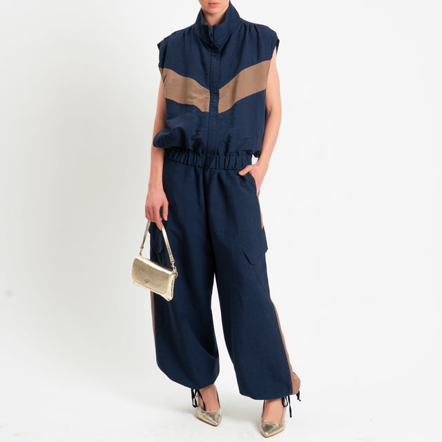 Tensione in-Gilet bicolore misto lino - blu/biscotto