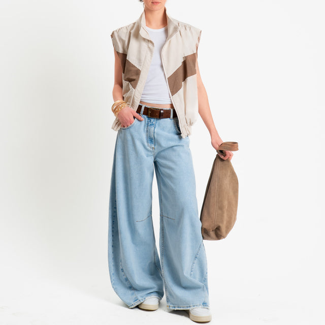 Tensione in-Gilet bicolore misto lino - gesso/biscotto