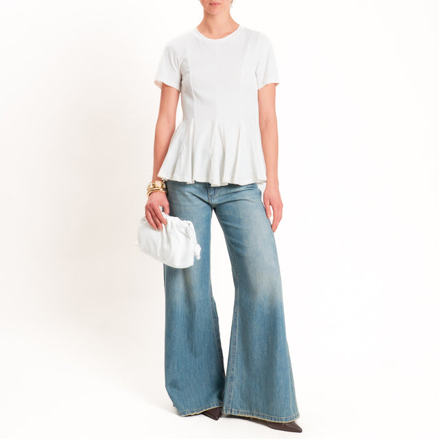 Tensione in-T-shirt girocollo con riprese - panna