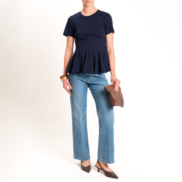 Tensione in-T-shirt girocollo con riprese - blu