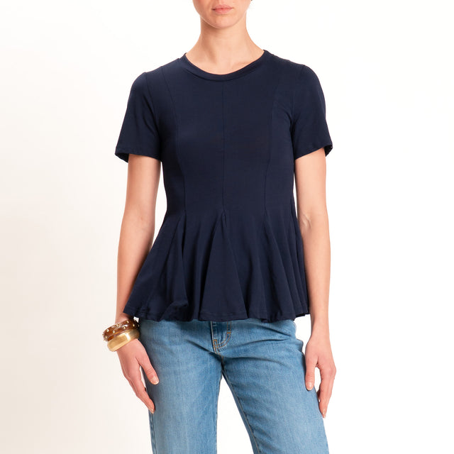 Tensione in-T-shirt girocollo con riprese - blu
