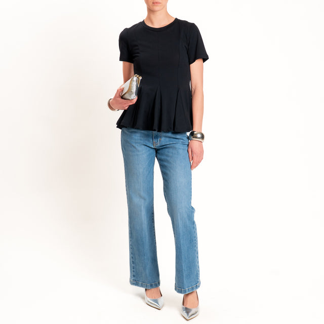 Tensione in-T-shirt girocollo con riprese - nero