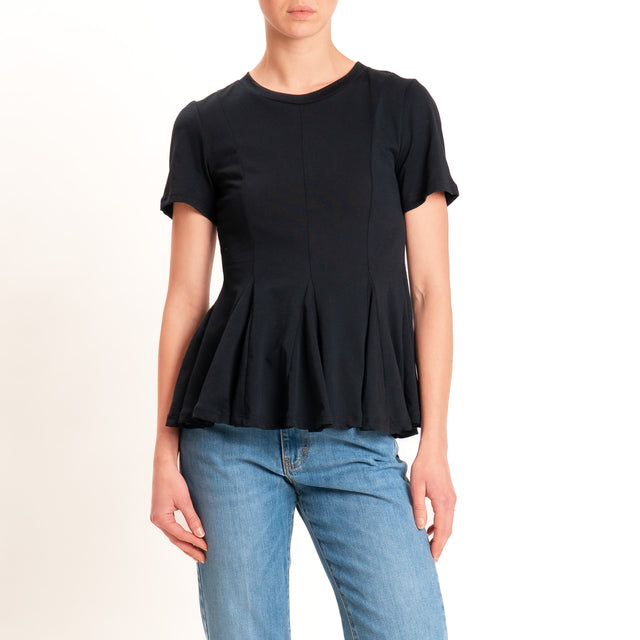 Tensione in-T-shirt girocollo con riprese - nero