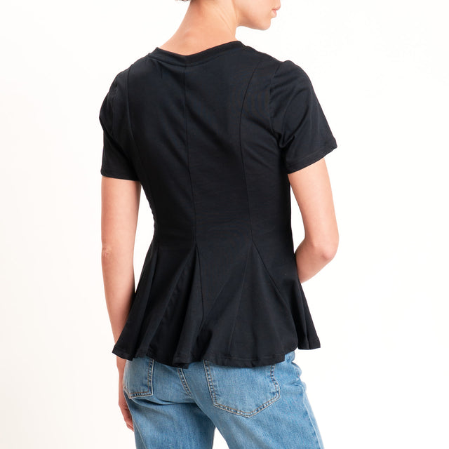 Tensione in-T-shirt girocollo con riprese - nero