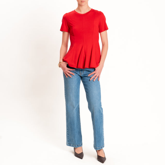 Tensione in-T-shirt girocollo con riprese - rosso