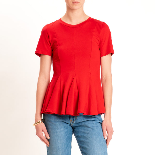 Tensione in-T-shirt girocollo con riprese - rosso