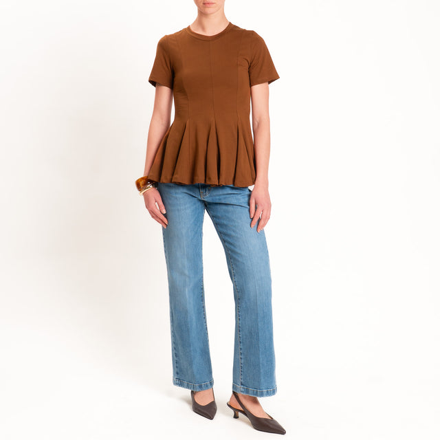 Tensione in-T-shirt girocollo con riprese - tabacco