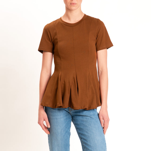 Tensione in-T-shirt girocollo con riprese - tabacco