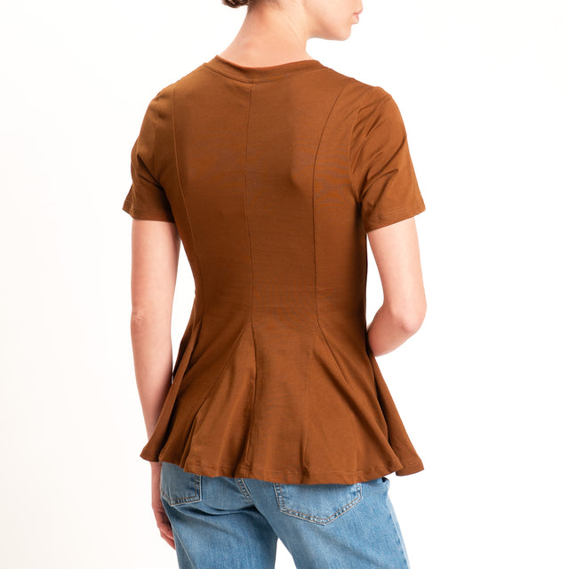 Tensione in-T-shirt girocollo con riprese - tabacco