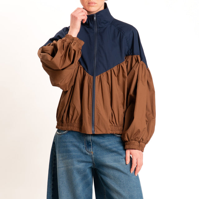 Tensione in-Bomber in cotone leggero bicolore con zip - blu/tabacco