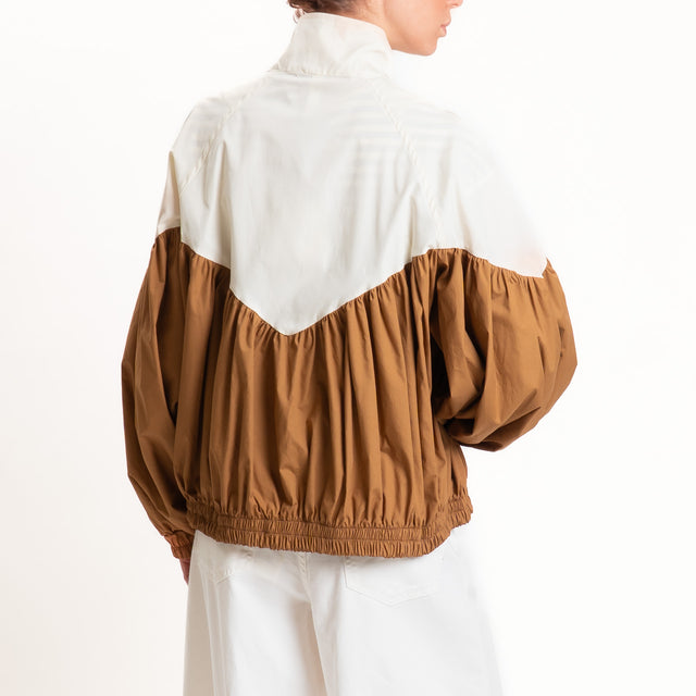 Tensione in-Bomber in cotone leggero bicolore con zip - burro/camel