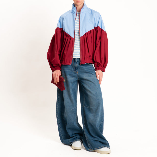 Tensione in-Bomber in cotone leggero bicolore con zip - cielo/magenta