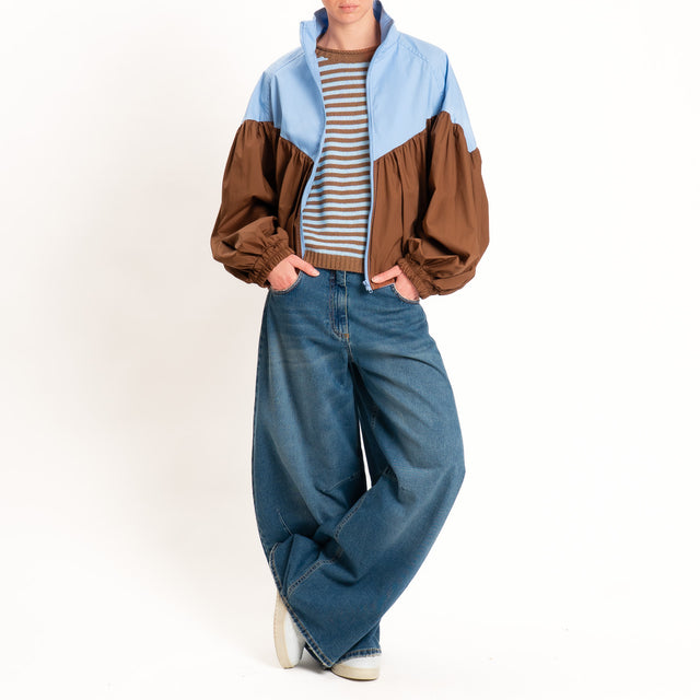 Tensione in-Bomber in cotone leggero bicolore con zip - cielo/camel