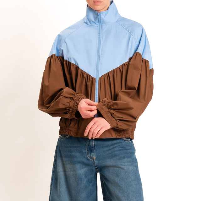 Tensione in-Bomber in cotone leggero bicolore con zip - cielo/camel