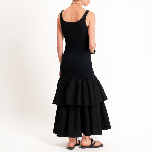 Tensione in-Abito a costine con balze - nero