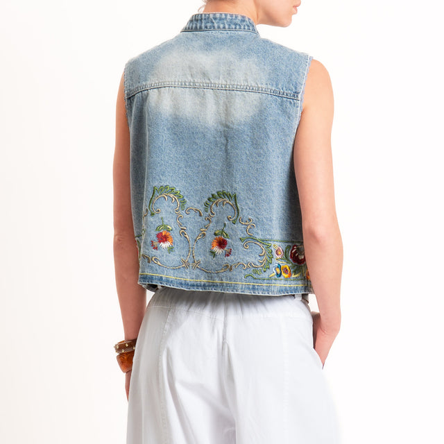 Tensione in-Gilet jeans ricamato - denim