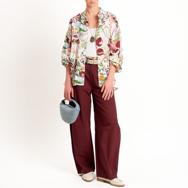 Tensione in-Camicia misto lino fantasia floreale - burro/india/rosa