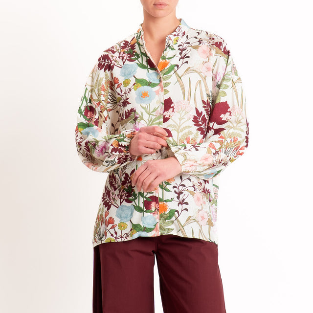 Tensione in-Camicia misto lino fantasia floreale - burro/india/rosa