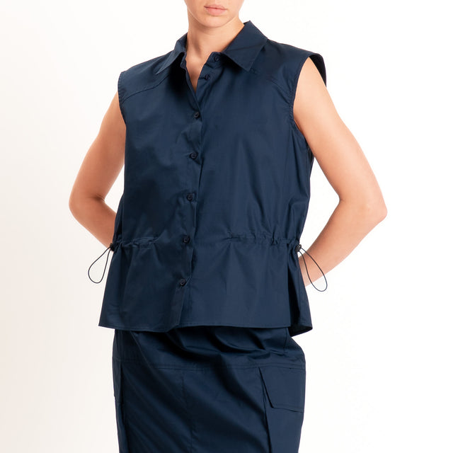 Tensione in-Camicia smanicata in popeline con coulisse - blu