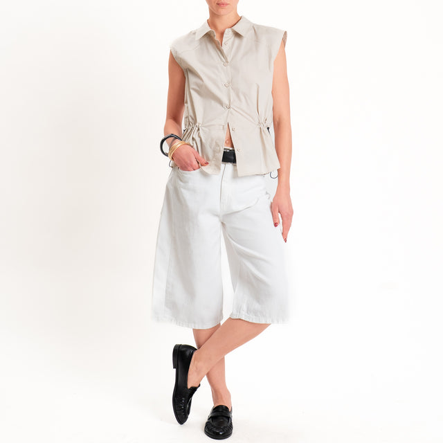 Tensione in-Camicia smanicata in popeline con coulisse - sabbia