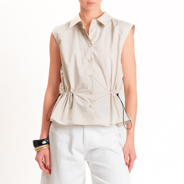 Tensione in-Camicia smanicata in popeline con coulisse - sabbia