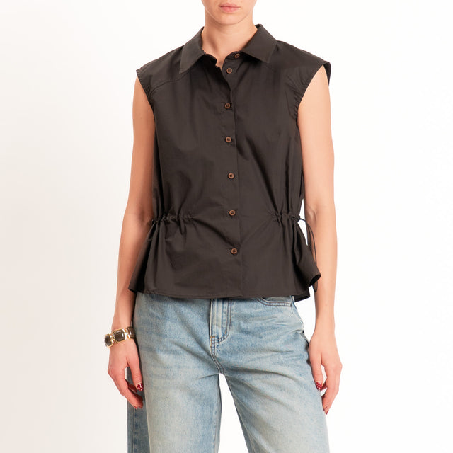 Tensione in-Camicia smanicata in popeline con coulisse - moro