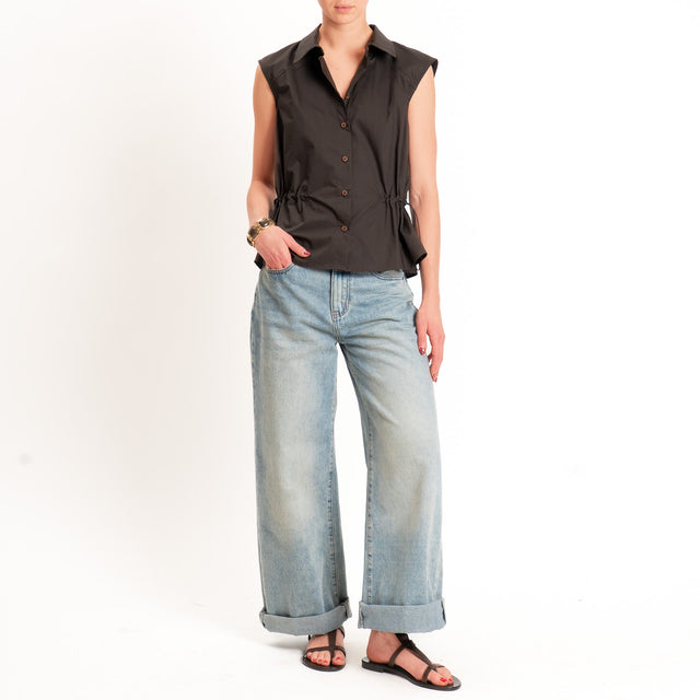 Tensione in-Camicia smanicata in popeline con coulisse - moro