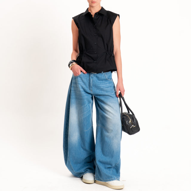 Tensione in-Camicia smanicata in popeline con coulisse - nero