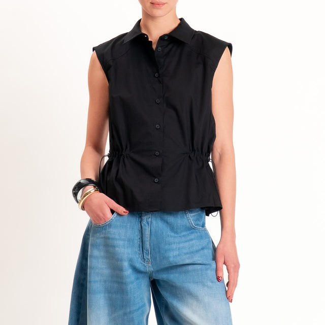 Tensione in-Camicia smanicata in popeline con coulisse - nero