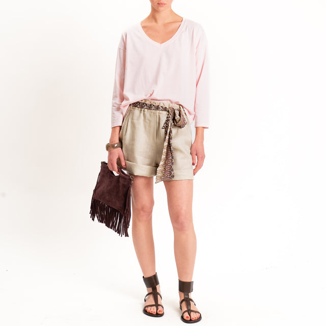 Tensione in-Shorts 100% lino cintura jacquard - sabbia