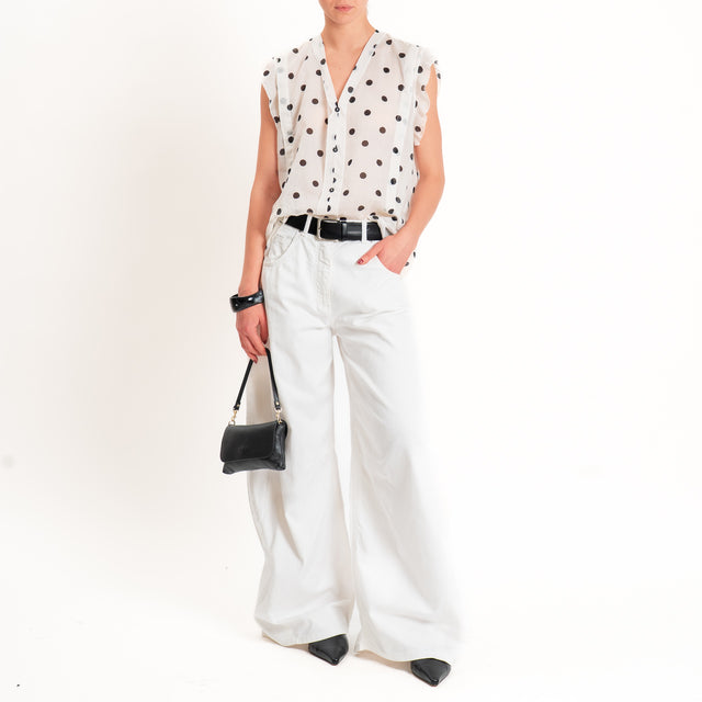 Tensione in-Camicia smanicata pois in mussola - bianco/nero