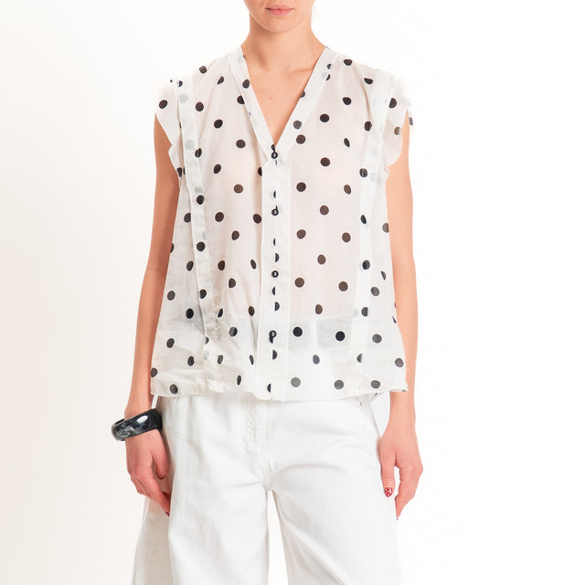 Tensione in-Camicia smanicata pois in mussola - bianco/nero