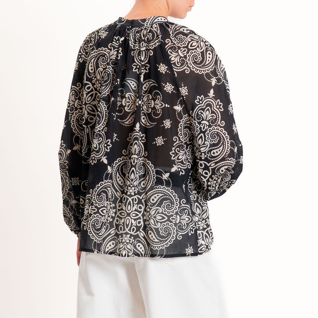Tensione in-Camicia mussola fantasia - nero/burro