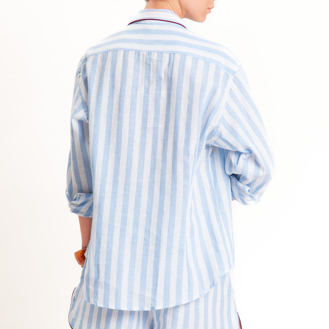 Tensione in-Camicia a righe misto lino - bianco/celeste
