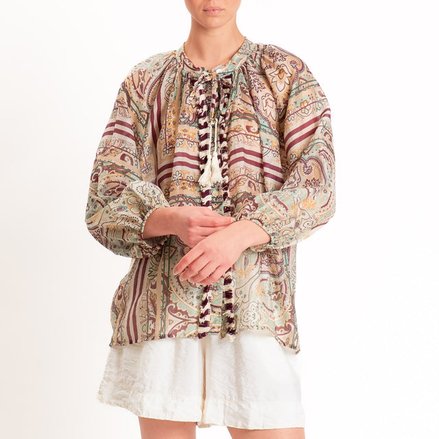 Tensione in-Camicia mussola fantasia - sand/salvia/vino