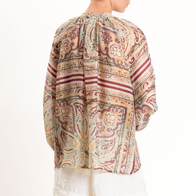 Tensione in-Camicia mussola fantasia - sand/salvia/vino