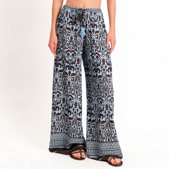 Tensione in-Pantalone mussola fantasia etnica - azzurro/moro