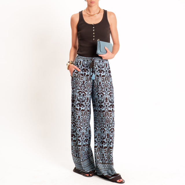 Tensione in-Pantalone mussola fantasia etnica - azzurro/moro