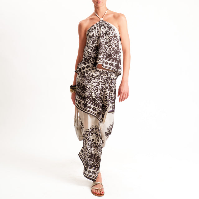 Tensione in-Top fantasia misto lino scollo halter - burro/moro