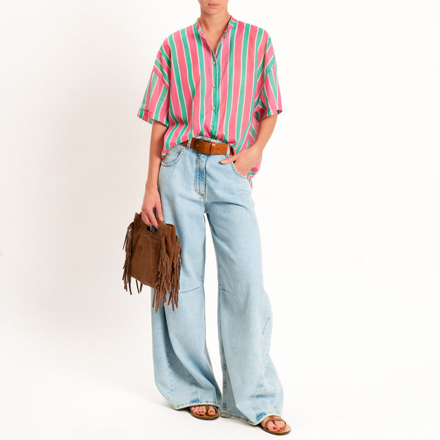 Tensione in-Camicia mussola a righe - rosa/verde