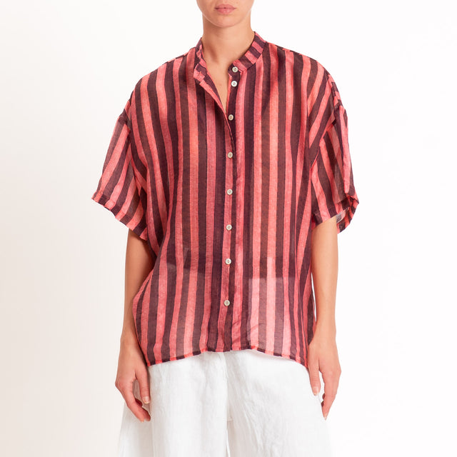 Tensione in-Camicia mussola a righe collo coreana - moro/lipstick