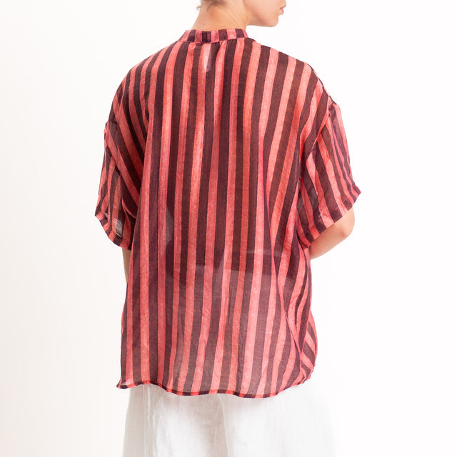 Tensione in-Camicia mussola a righe collo coreana - moro/lipstick