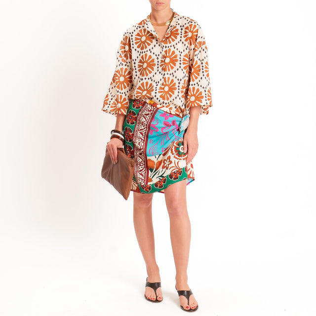 Tensione in-Camicia mussola fantasia - sand/cuoio/choco